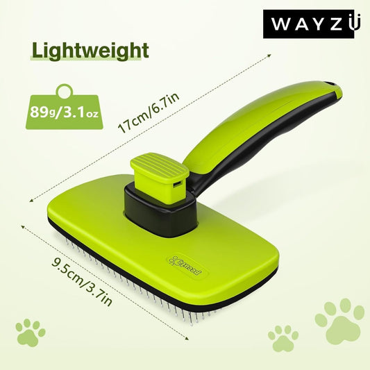 Self Cleaning Slicker Brush for Cat and Dog,Anti Slip Handle,Pet Hair Remover Brush for Shedding & Grooming,Smooth Handle, One Click Cleaning Button,Cat/Dog Message Bristles