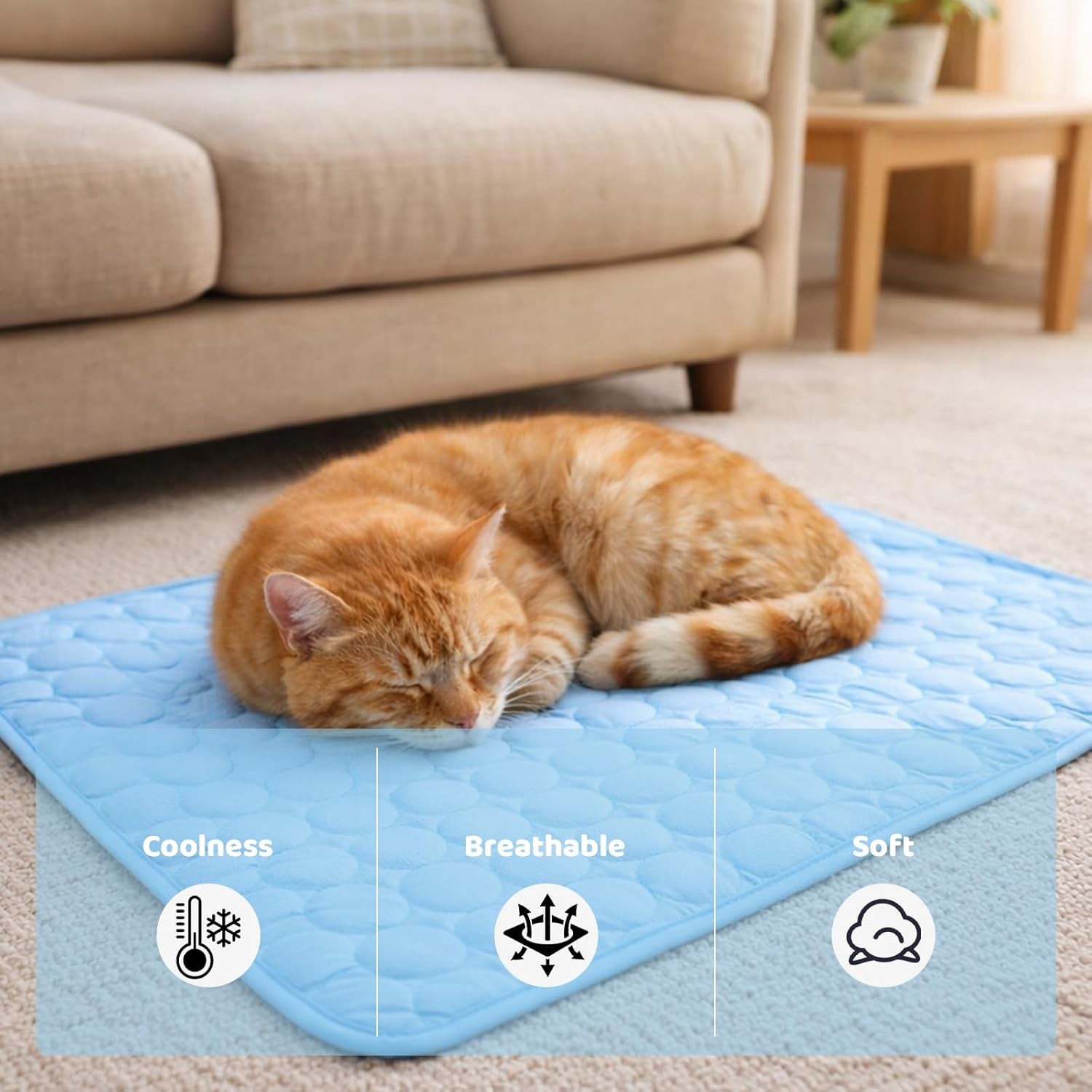 Dog Cooling Mat, Cooling Mat for Dogs, 70X55 Cm Cooling Pad, Large Pet Cooling Mat for Hot Weather, Portable Cool Mat for Home and Travel Use to Dogs and Cats