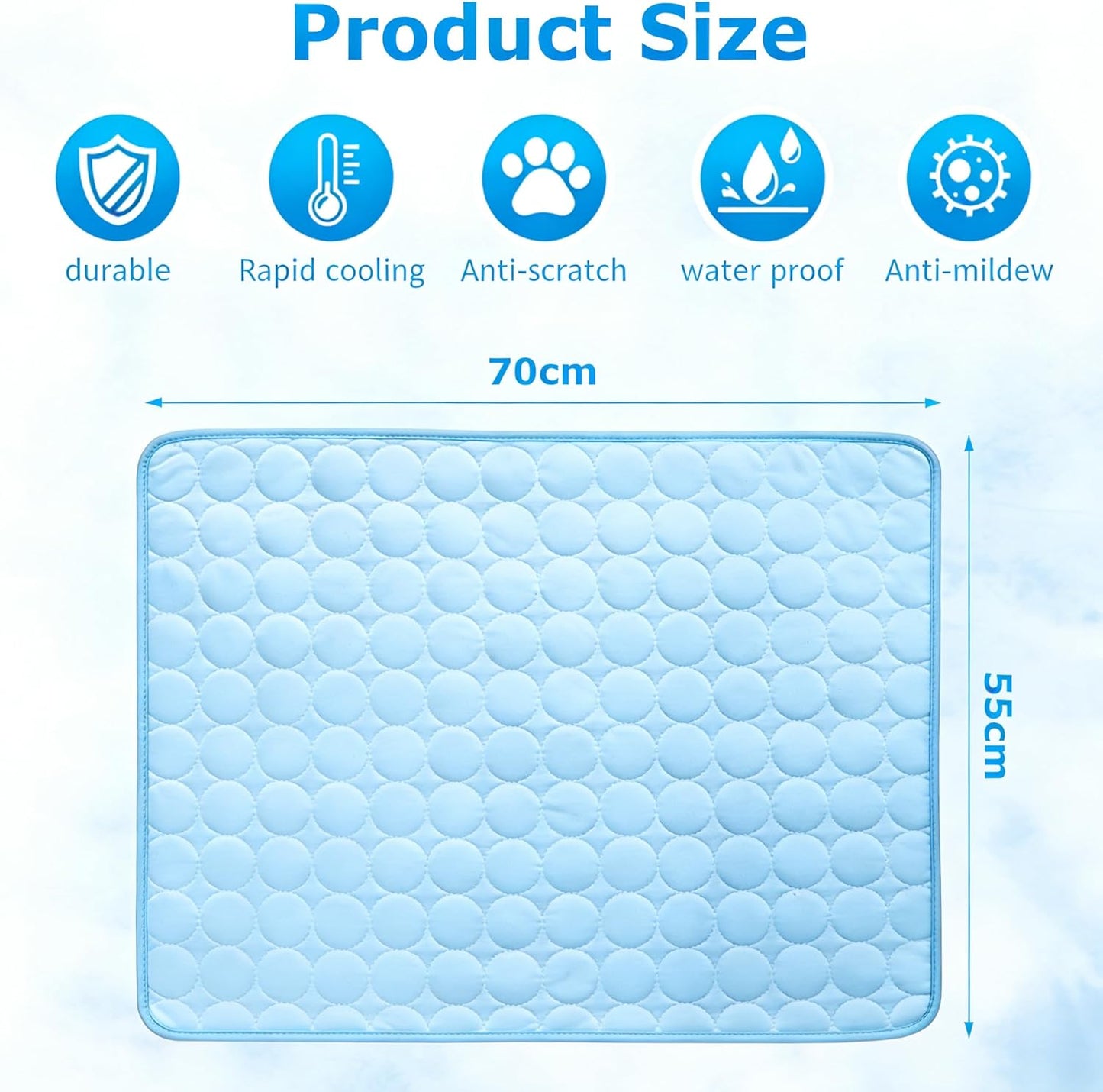 Dog Cooling Mat, Cooling Mat for Dogs, 70X55 Cm Cooling Pad, Large Pet Cooling Mat for Hot Weather, Portable Cool Mat for Home and Travel Use to Dogs and Cats