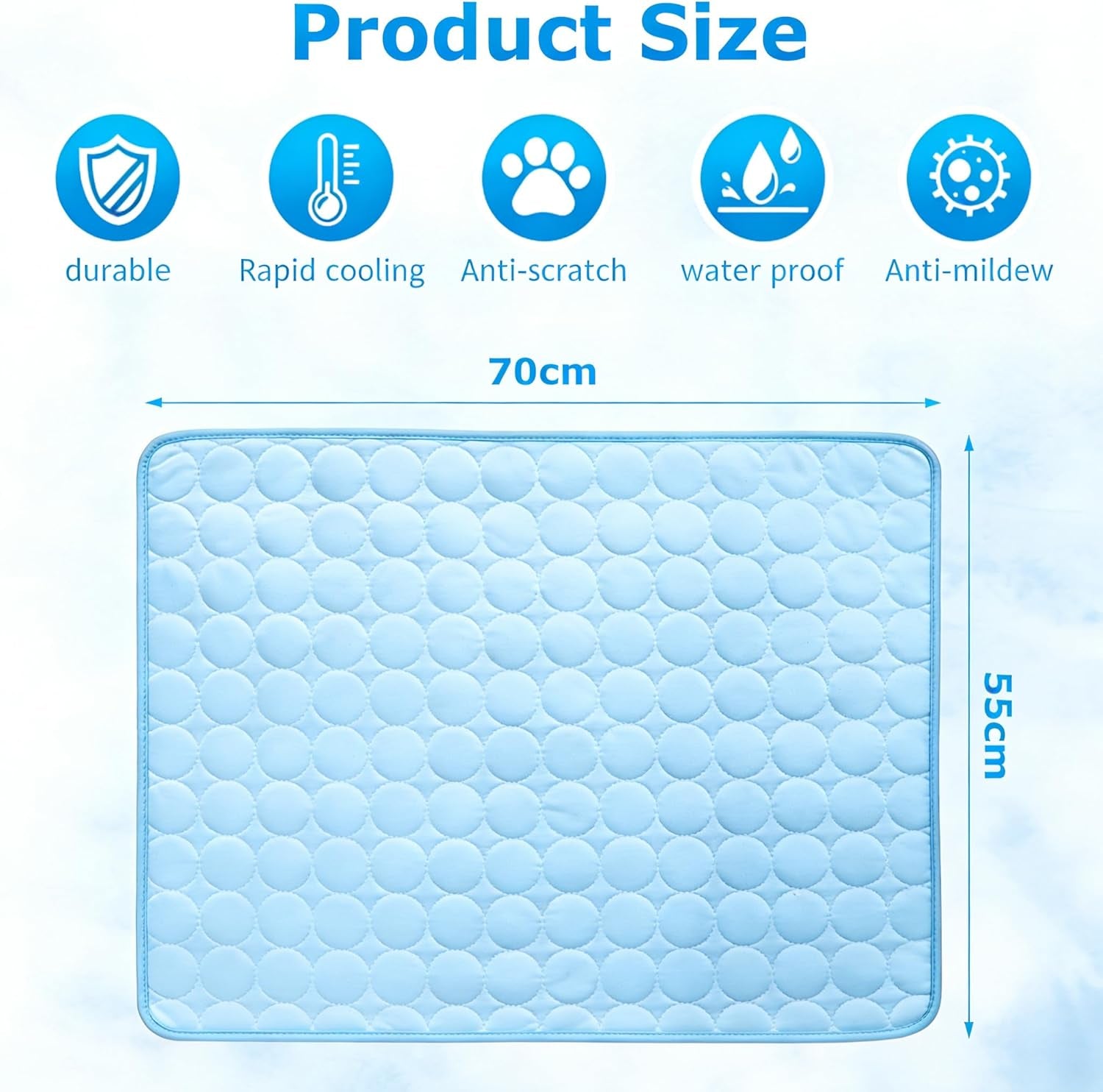 Dog Cooling Mat, Cooling Mat for Dogs, 70X55 Cm Cooling Pad, Large Pet Cooling Mat for Hot Weather, Portable Cool Mat for Home and Travel Use to Dogs and Cats