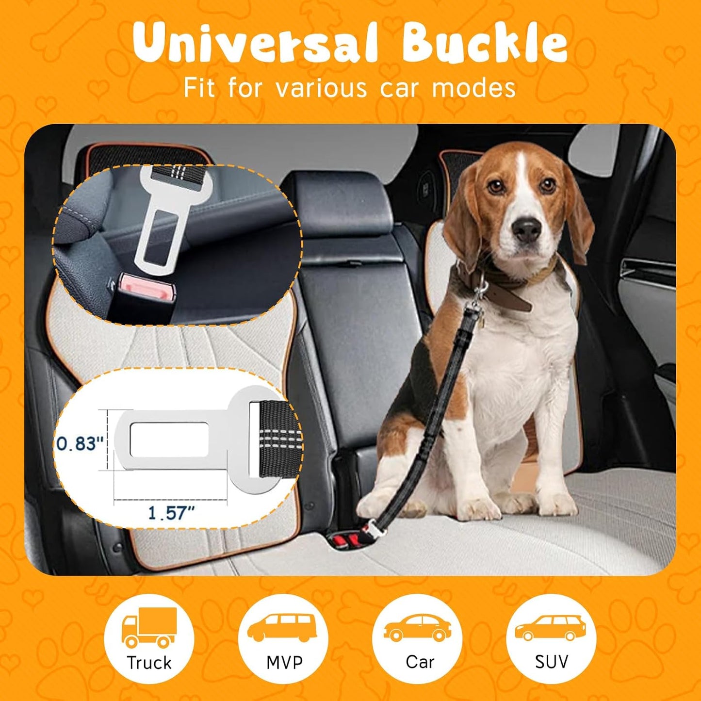 Removable Dog Seat Belt Harness for Car, 2 Pack Dog Car Seatbelt Leash, Retractable Restraint Secures to Vehicle Headrest & Adjustable Reflective Bungee Dog Seatbelt Tether with Poop Bag Holder