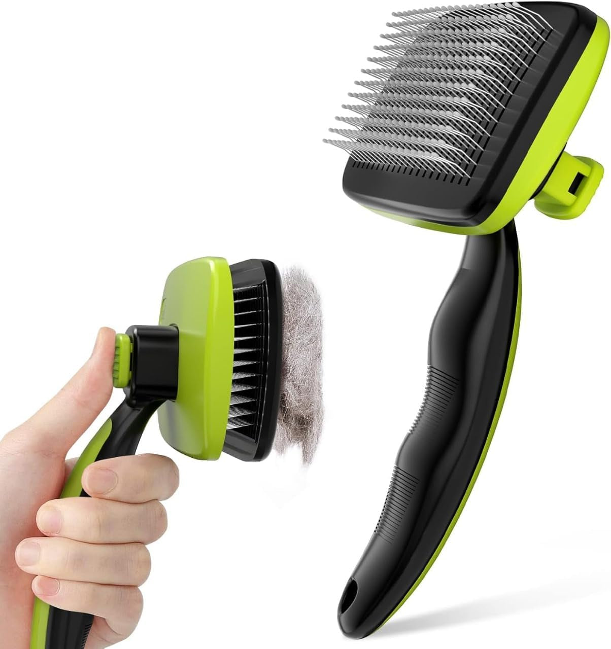 Self Cleaning Slicker Brush for Cat and Dog,Anti Slip Handle,Pet Hair Remover Brush for Shedding & Grooming,Smooth Handle, One Click Cleaning Button,Cat/Dog Message Bristles