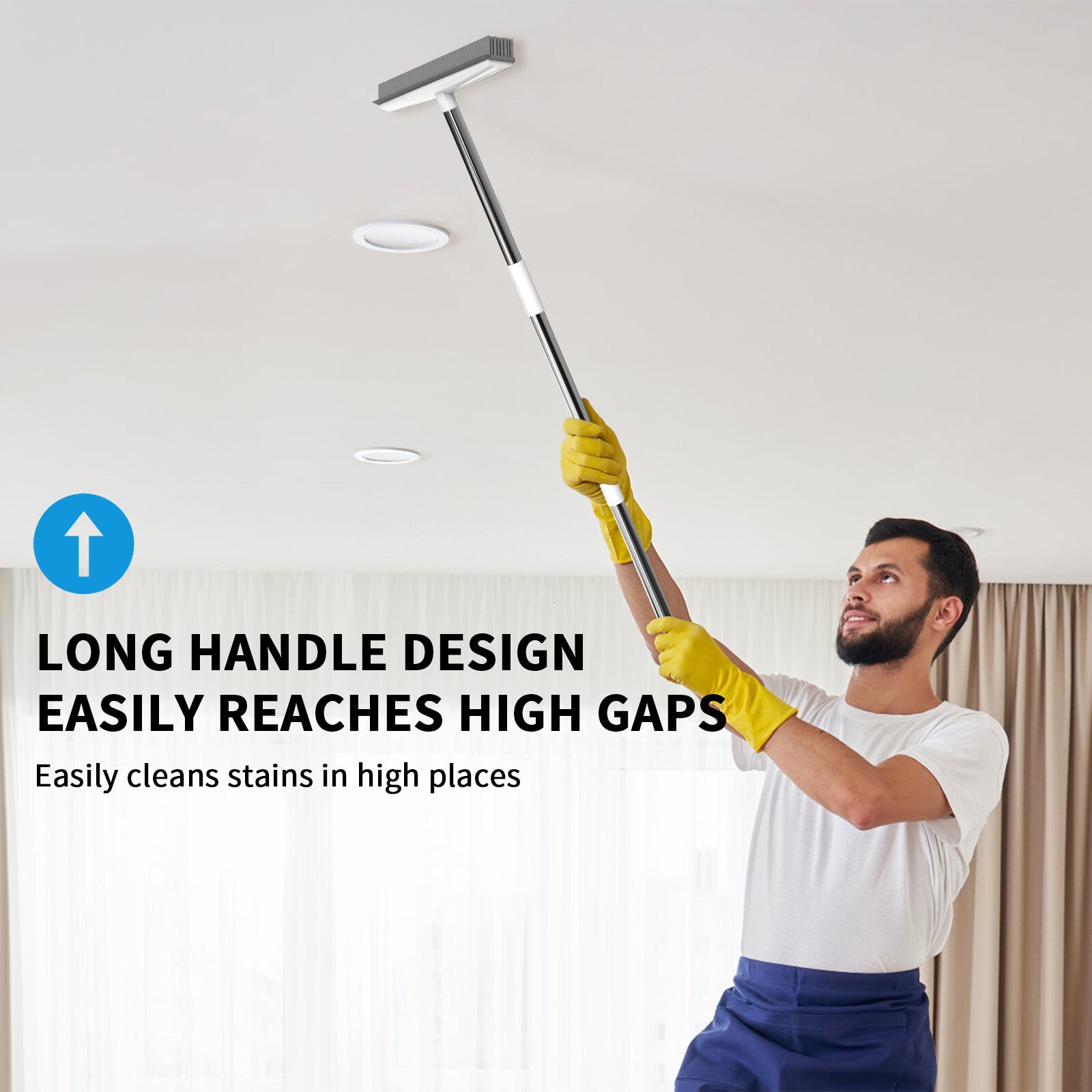 Rubber Cleaning Broom W/ Squeegee Long Handle Carpet Rake for Pet Hair Removal