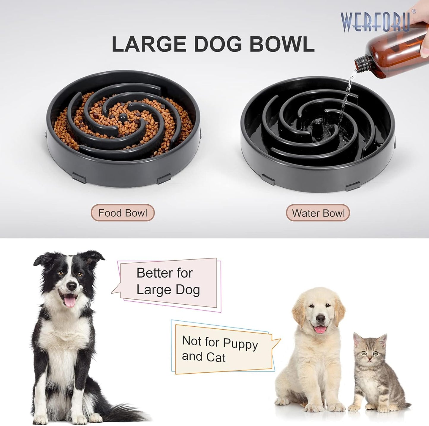 Large Pet Slow Feeder Dog Bowl, Slow Eating Dog Bowl Fun Puzzle Feeding Bowl Non Skid Bloat Stop Dog Food Bowl Interactive Maze Bowl Dark Gray