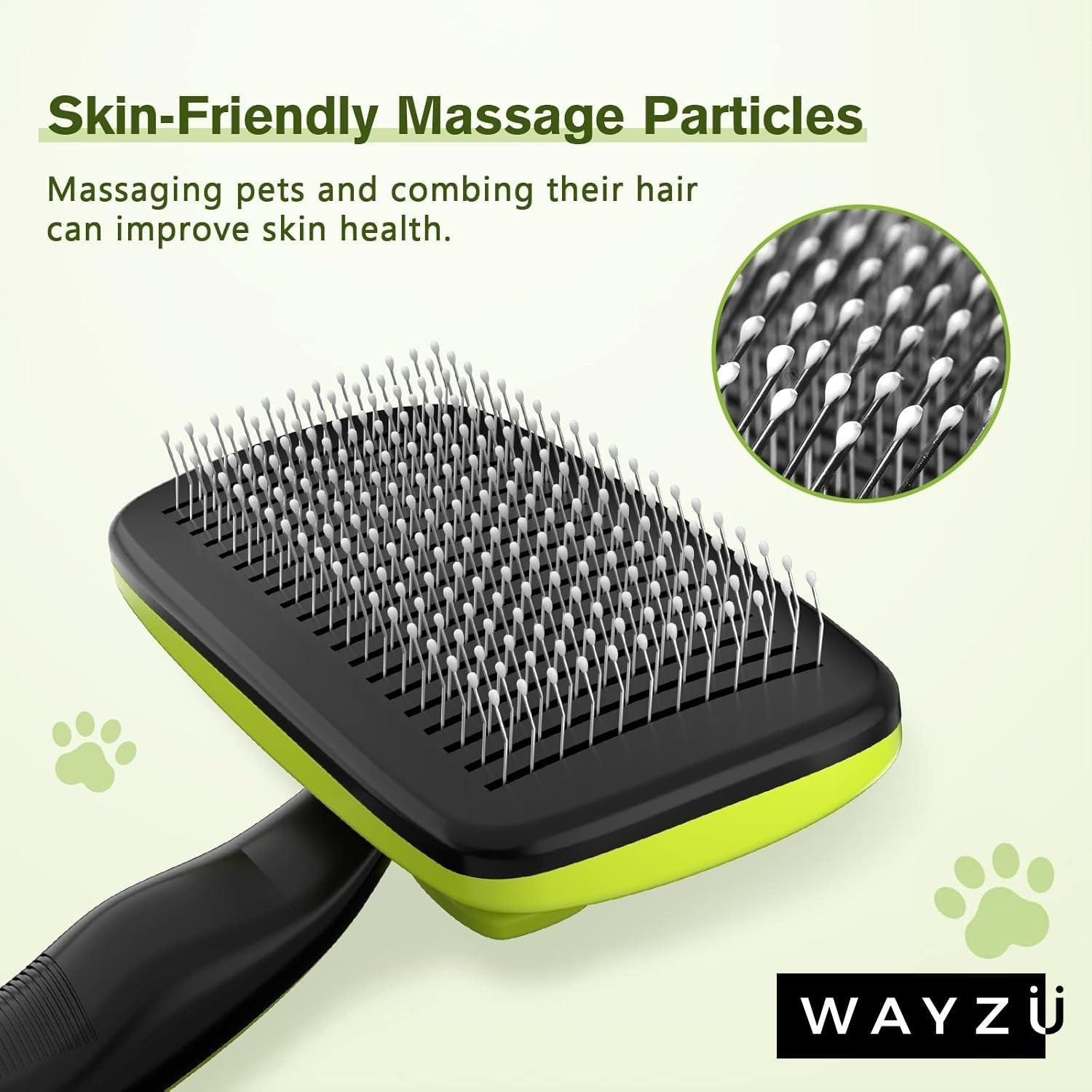 Self Cleaning Slicker Brush for Cat and Dog,Anti Slip Handle,Pet Hair Remover Brush for Shedding & Grooming,Smooth Handle, One Click Cleaning Button,Cat/Dog Message Bristles