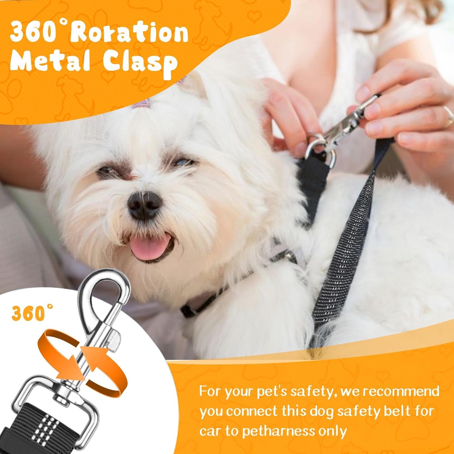 Removable Dog Seat Belt Harness for Car, 2 Pack Dog Car Seatbelt Leash, Retractable Restraint Secures to Vehicle Headrest & Adjustable Reflective Bungee Dog Seatbelt Tether with Poop Bag Holder