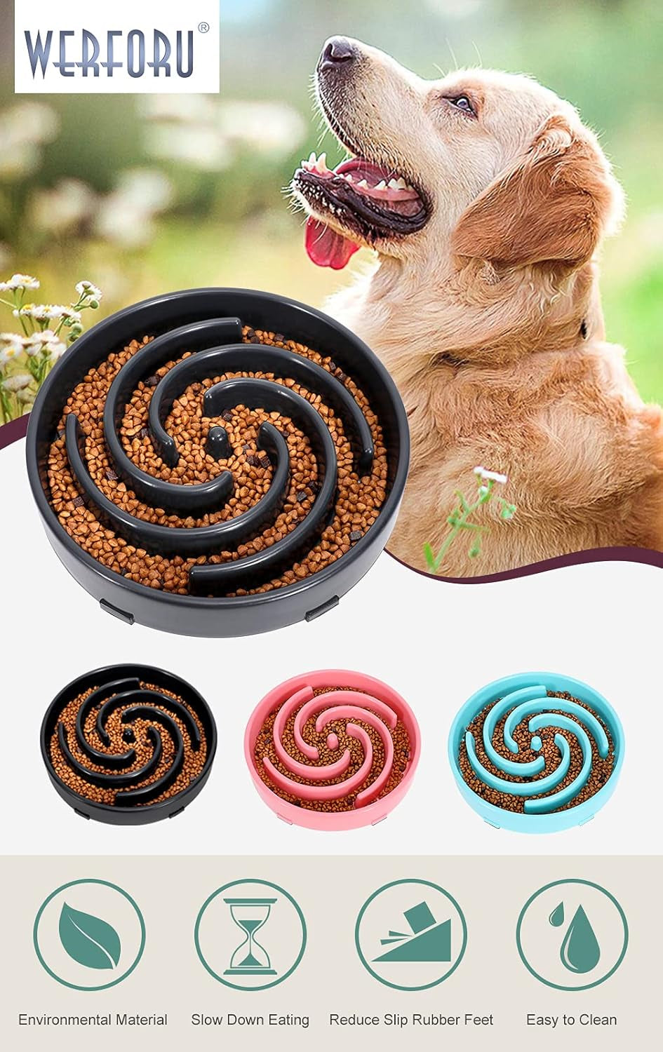 Large Pet Slow Feeder Dog Bowl, Slow Eating Dog Bowl Fun Puzzle Feeding Bowl Non Skid Bloat Stop Dog Food Bowl Interactive Maze Bowl Dark Gray