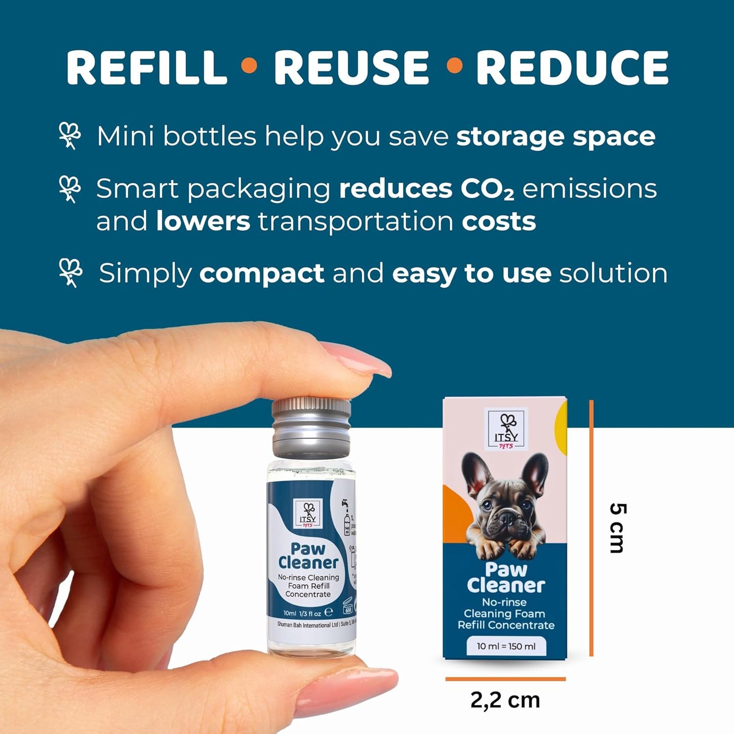 Refillable Paw Cleaner for Dogs & Cats - No Rinse Foam with Reusable Bottle, 2 Silicone Brush Heads & Concentrate Refill - Paw Wash for All Breeds (Starter Pack)