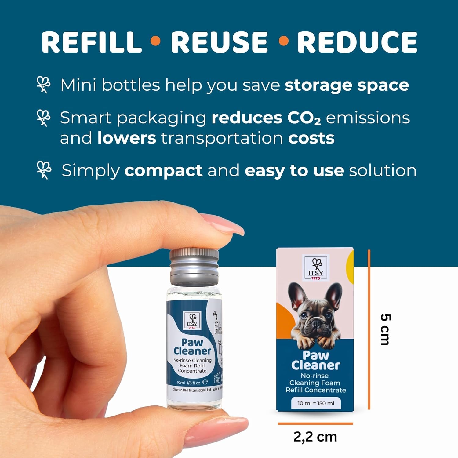 Refillable Paw Cleaner for Dogs & Cats - No Rinse Foam with Reusable Bottle, 2 Silicone Brush Heads & Concentrate Refill - Paw Wash for All Breeds (Starter Pack)