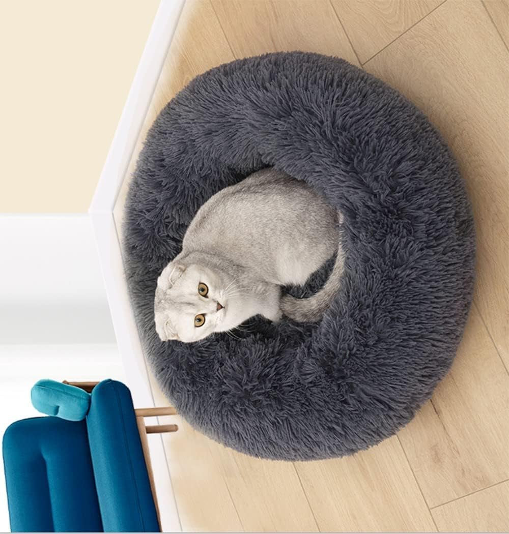 Plush Donut Dog Bed Cat Bed Fluffy Calming Pet Bed Dog round Bed Cat round Bed Warm Kitten Nest Ideal for Small 3KG Pet