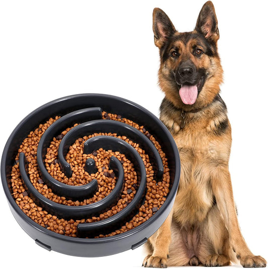 Large Pet Slow Feeder Dog Bowl, Slow Eating Dog Bowl Fun Puzzle Feeding Bowl Non Skid Bloat Stop Dog Food Bowl Interactive Maze Bowl Dark Gray